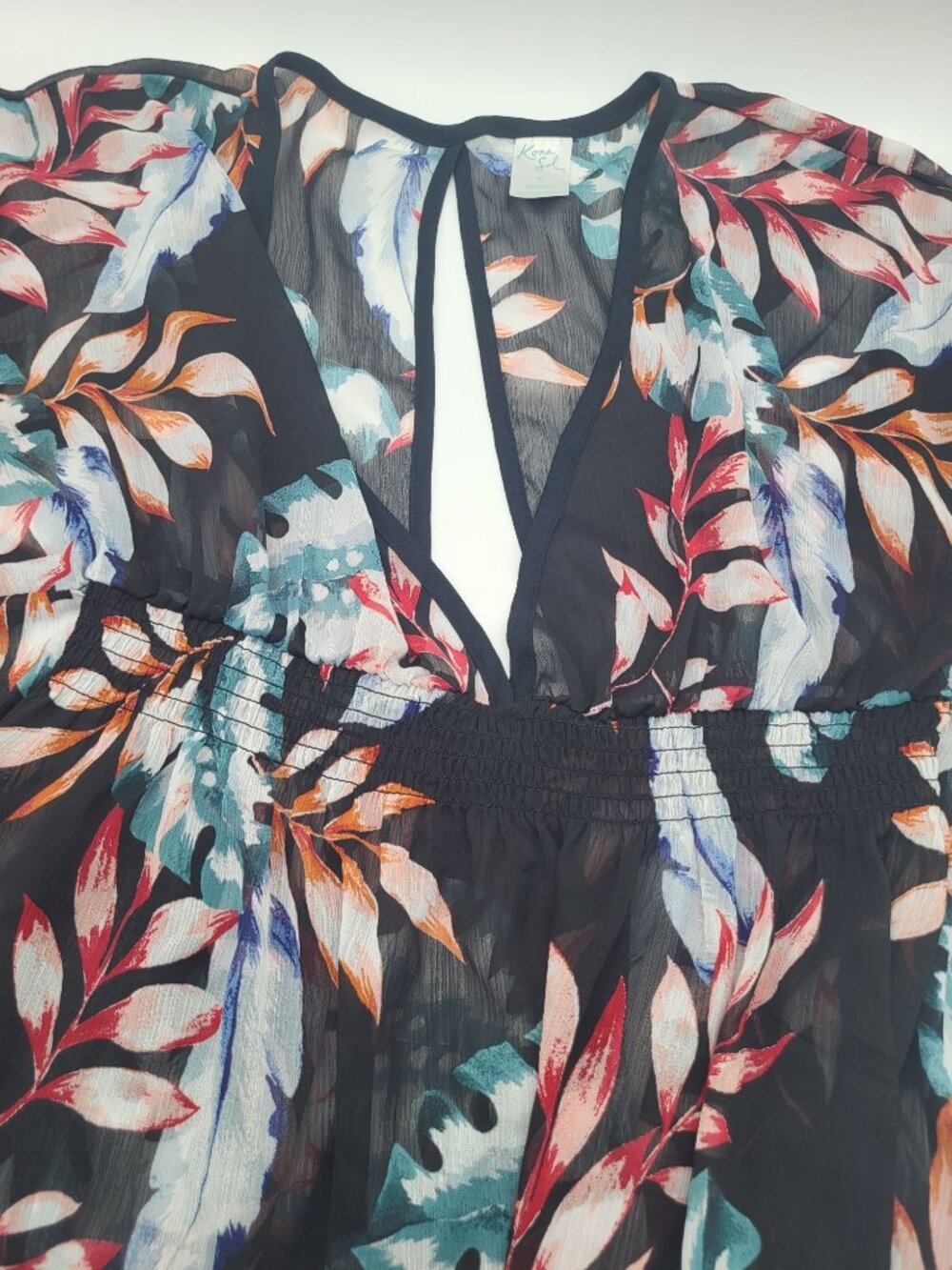 Kona Sol Womens XL Swim Coverup Sheer Floral Beach Travel Resort Tunic - Picture 7 of 7